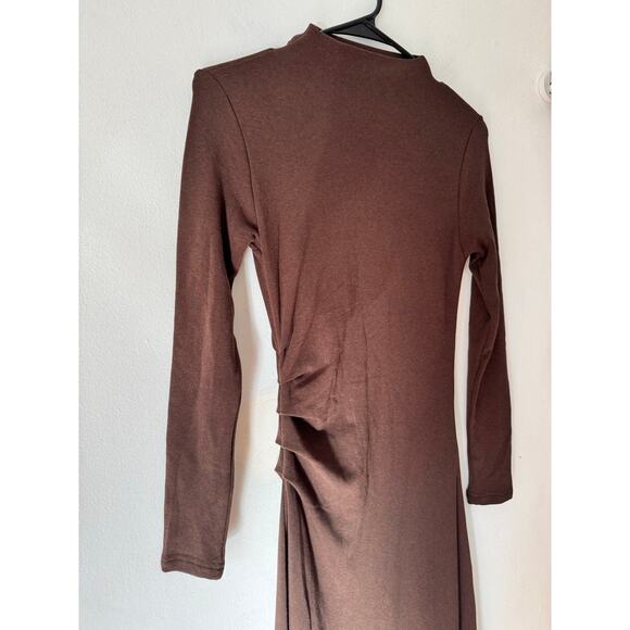 NWT OGL ProWarm Long Sleeve Mockneck Tucks Midi Dress Espresso Brown Size Small - Picture 4 of 7